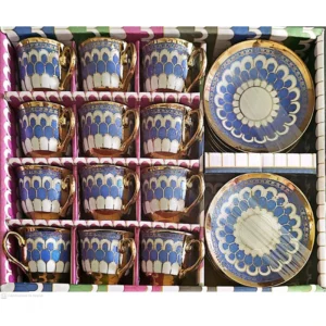 طقم فناجين قهوة فاخر عدد 12 فنجان و 12 تبسية