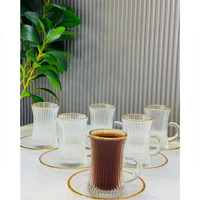 طقم 6 كاسات شاي مع 6 تبسية، و 6 فنجان قهوة - الصورة 3