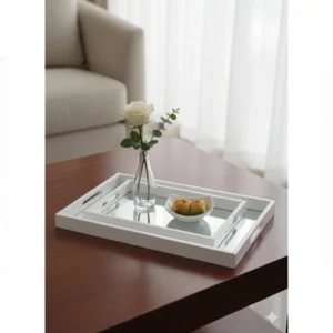 طقم صواني مجوز مرآة باللون الأبيض يتكون من قطعتين