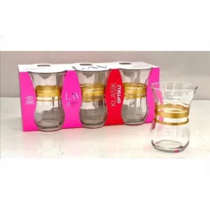 طقم كاسات شاي عدد 12 كاسة مخطط باللون الذهبي