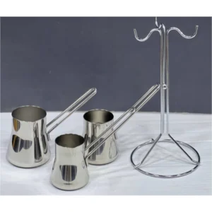 طقم ركاوي قهوة ثلاثي من ستانلس ستيل مع ستاند حامل