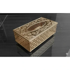 علبة مناديل بتصميم وزخارف راقية باللون النحاسي