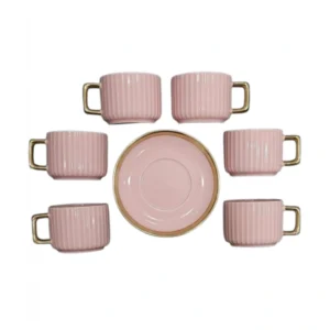 طقم فناجين السيراميك الوردي 12 فنجان و 12 تبسية