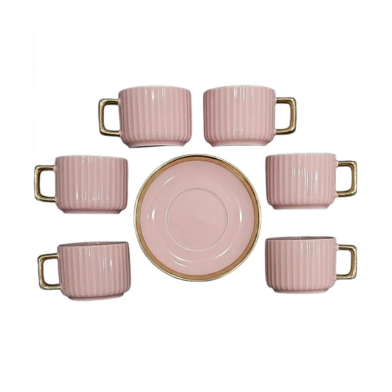 طقم فناجين السيراميك الوردي 12 فنجان و 12 تبسية