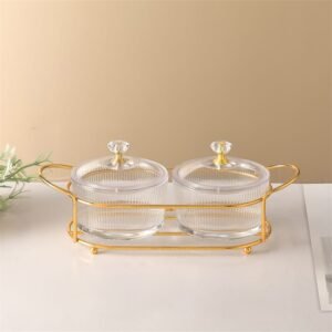 سكرية مزدوجة من الزجاج الشفاف بمقابض كريستالية