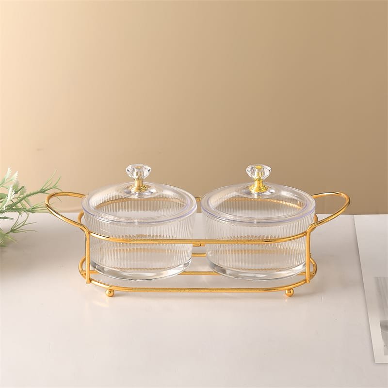 سكرية مزدوجة من الزجاج الشفاف بمقابض كريستالية