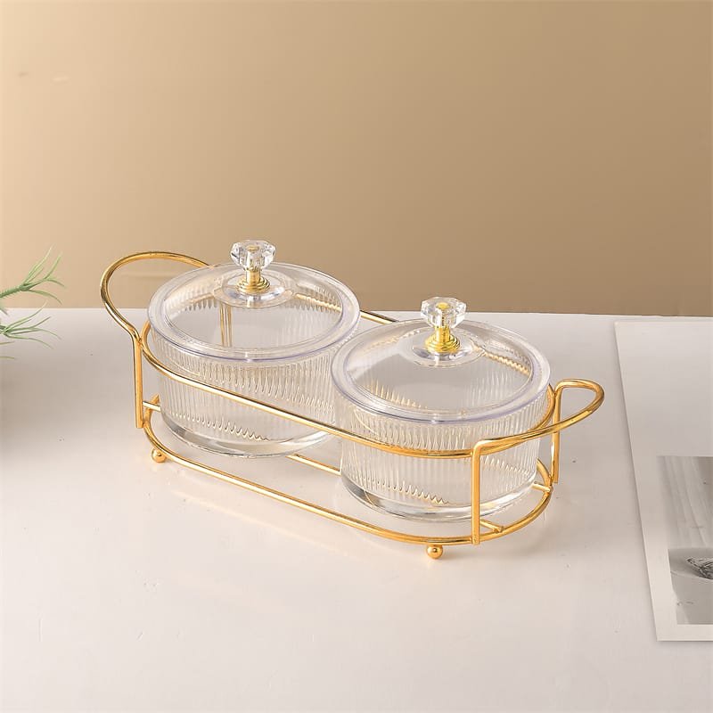 سكرية مزدوجة من الزجاج الشفاف بمقابض كريستالية - الصورة 2