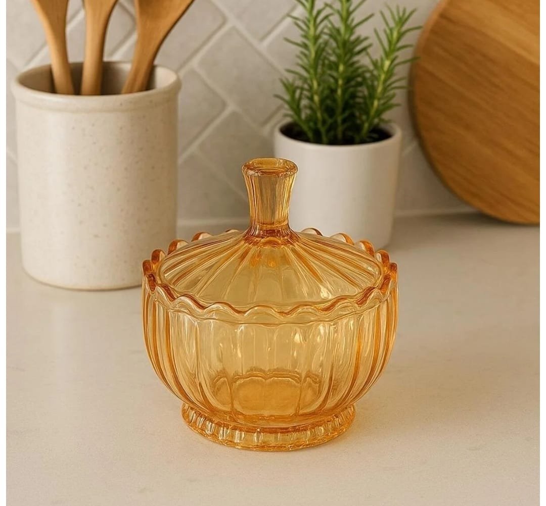 سكرية زجاجية بغطاء بلون عسلي أنيق - الصورة 2