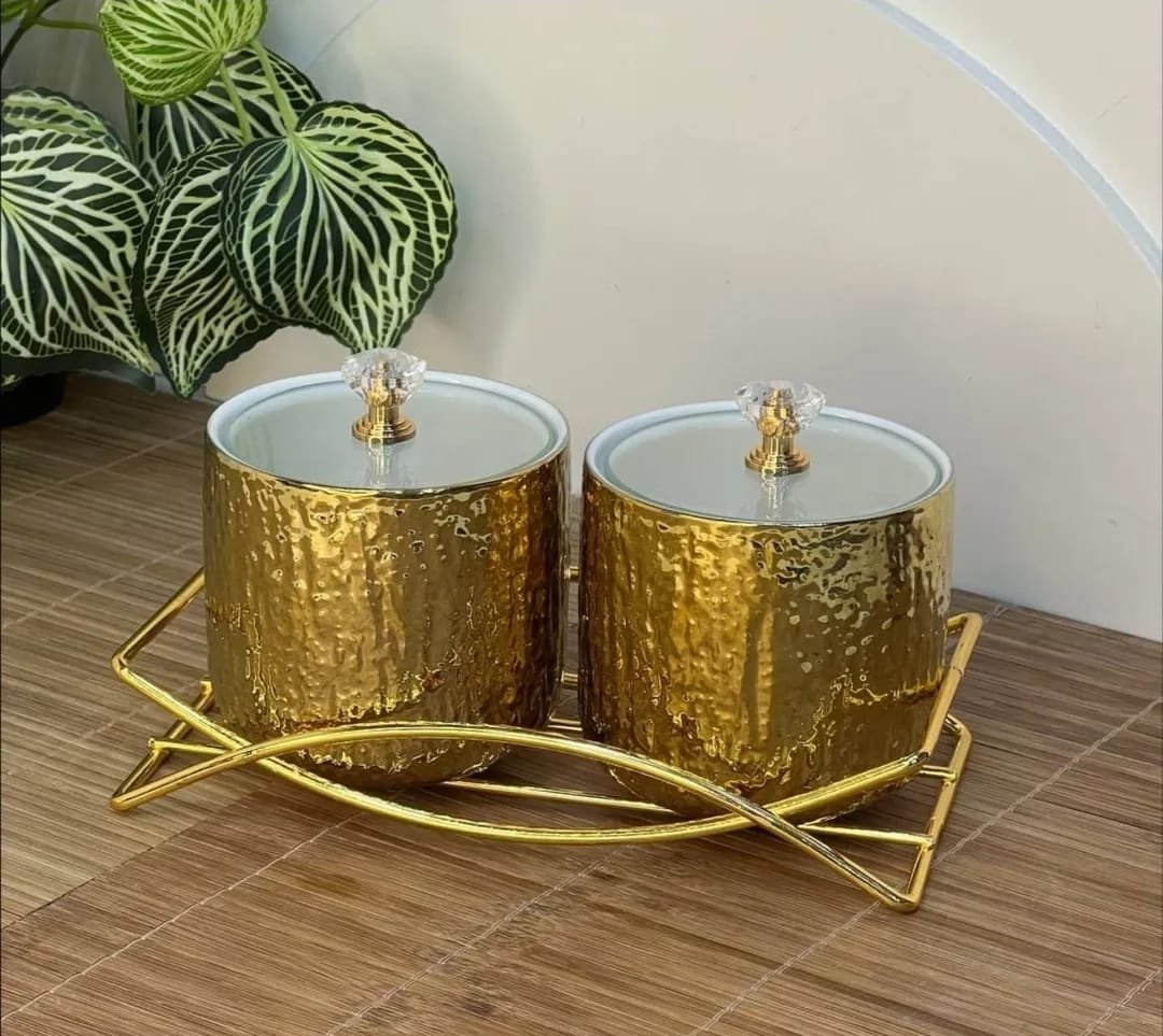 طقم علب (سكرية/توابل) فاخر بلون ذهبي