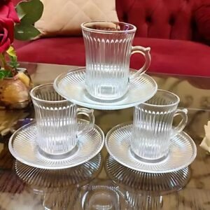 طقم كاسات شاي 12 كاسة و 12 تبسية