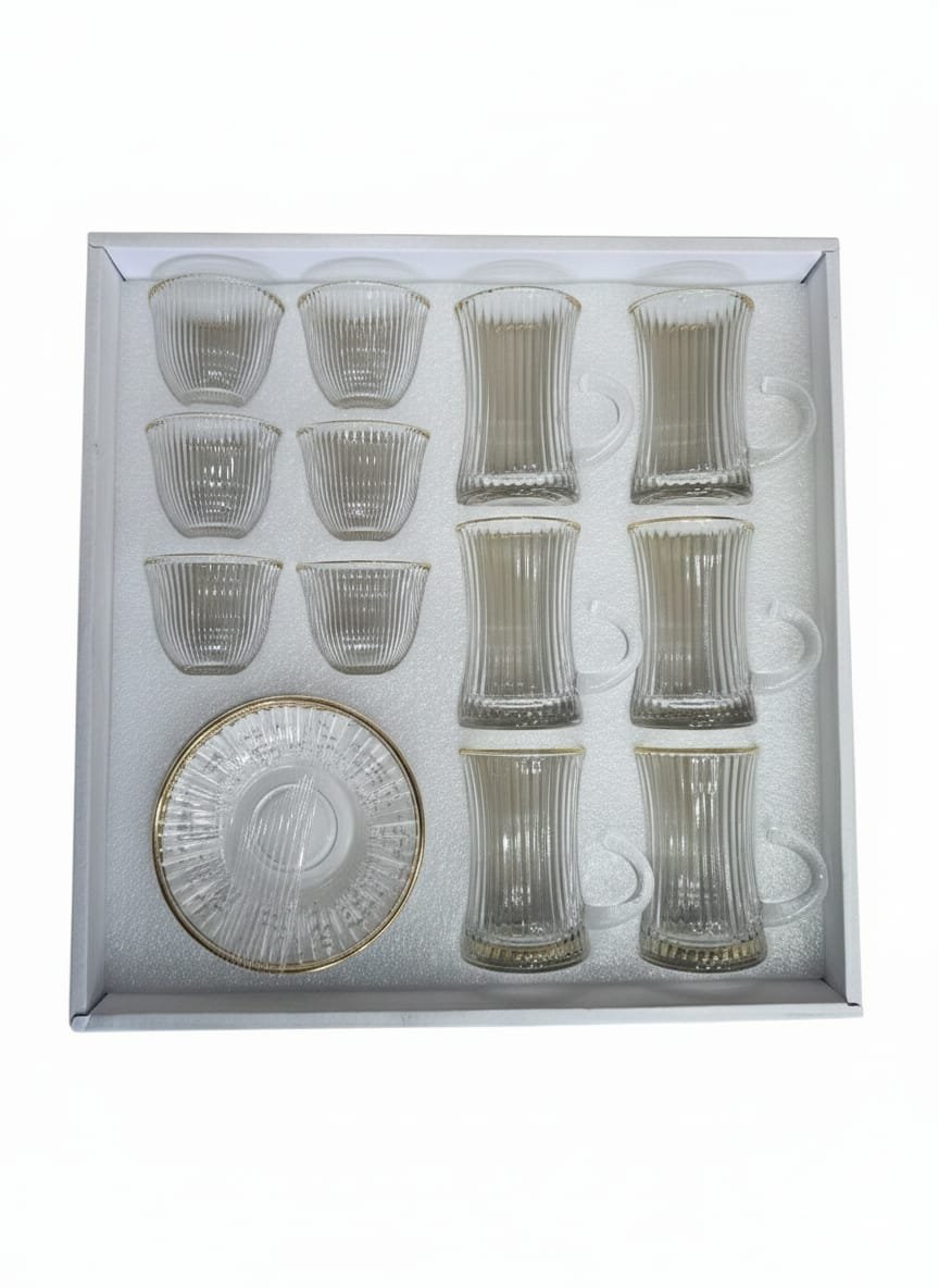 طقم 6 كاسات شاي مع 6 تبسية، و 6 فنجان قهوة