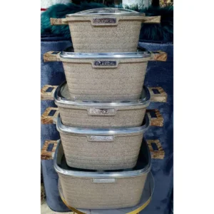 طقم طناجر غرانيت شكل مربع 5 قطع بأحجام متنوعة