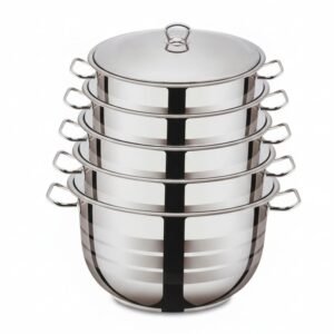 طقم طناجر بمقاسات متنوعة مصنوع من الستانلس ستيل