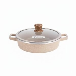 مقلاة قياس28سم لون البيج الفاخر بطلاء جرانيت ومناسبة للغاز والليزرية