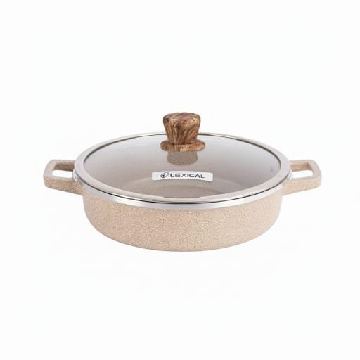 مقلاة قياس 24 سم لون البيج الفاخر بطلاء جرانيت ومناسبة للغاز والليزرية