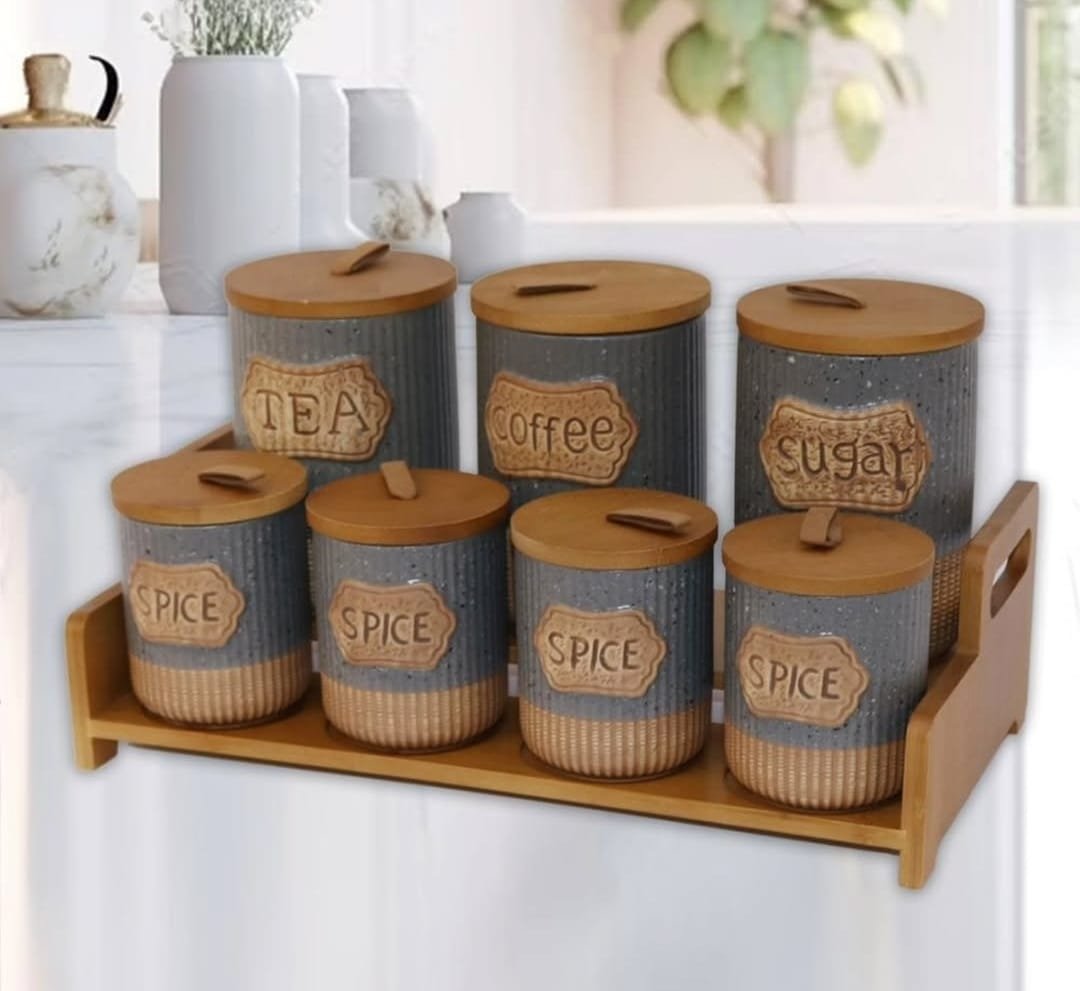 طقم توابل عصري 7 قطع يتميز بتصميم جرانيت رمادي - الصورة 2