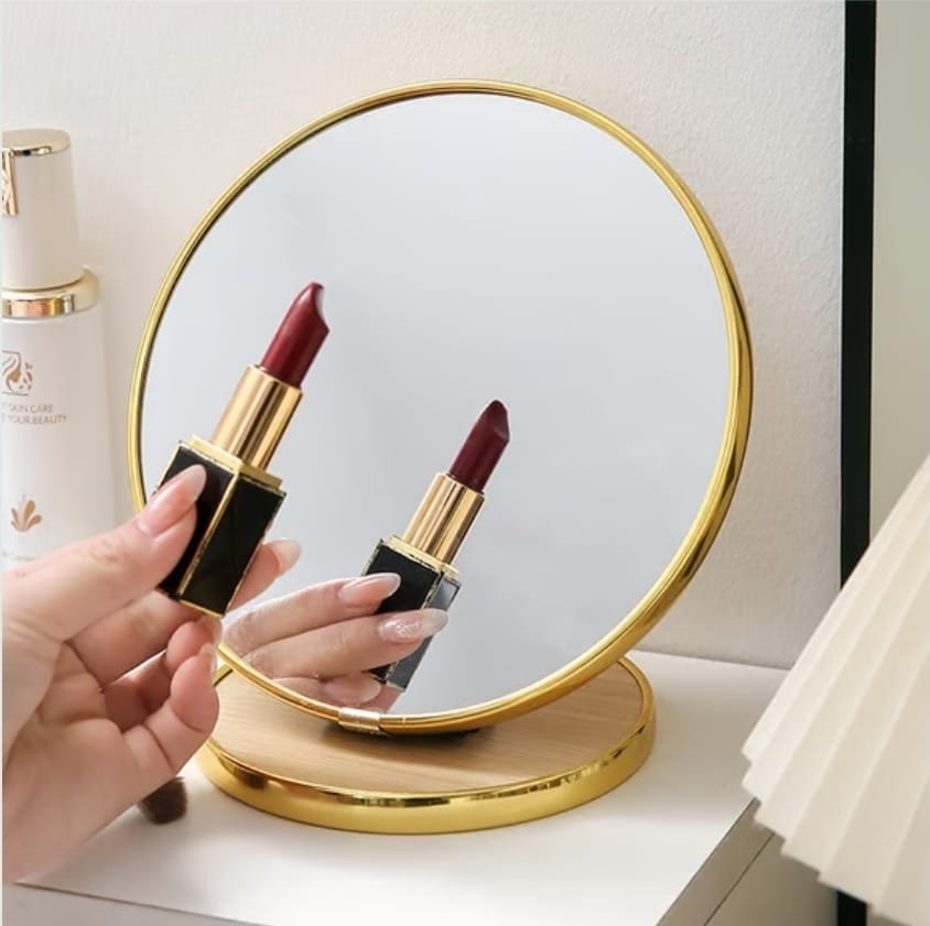 مرآة مكتبية أنيقة إطار معدني باللون الذهبي