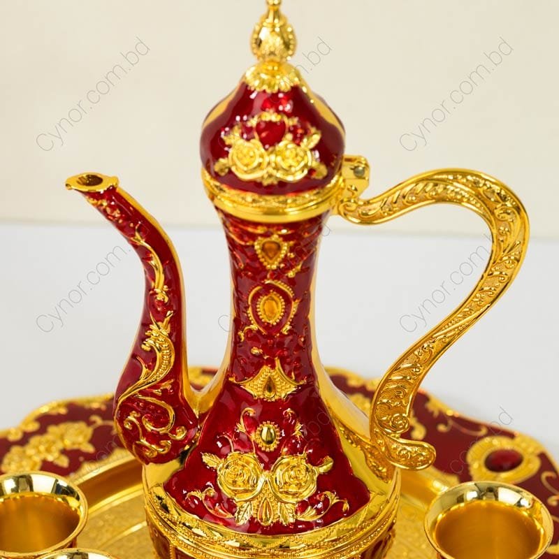 طقم تقديم مياه زمزم والقهوة والشاي يشمل دلة و6 فناجين قاعدة وصينية - الصورة 4