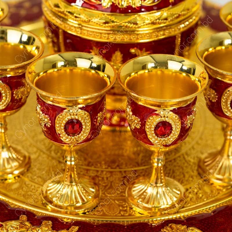 طقم تقديم مياه زمزم والقهوة والشاي يشمل دلة و6 فناجين قاعدة وصينية - الصورة 3