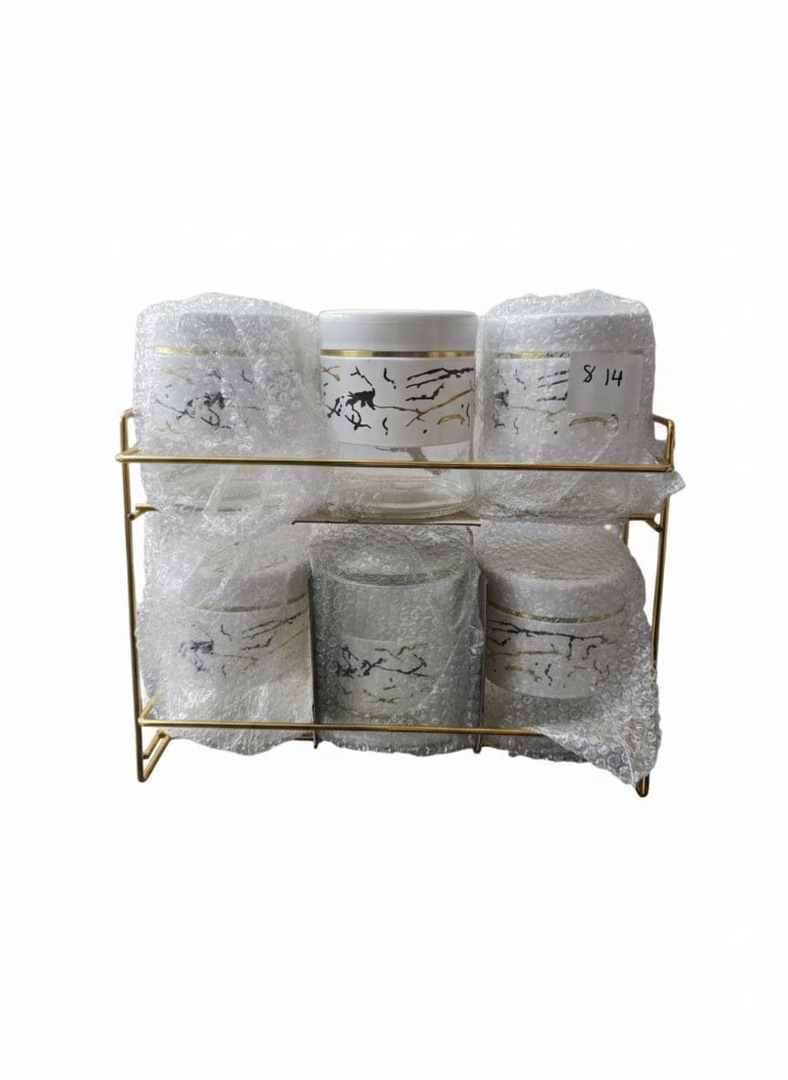 طقم علب بهارات زجاجية (6 قطع) بتصميم رخامي