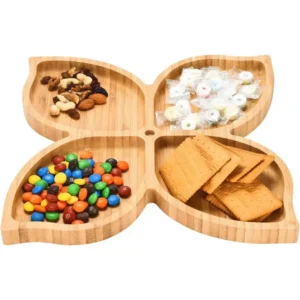 صحن تقديم من خشب مقسم لأربعة أجزاء